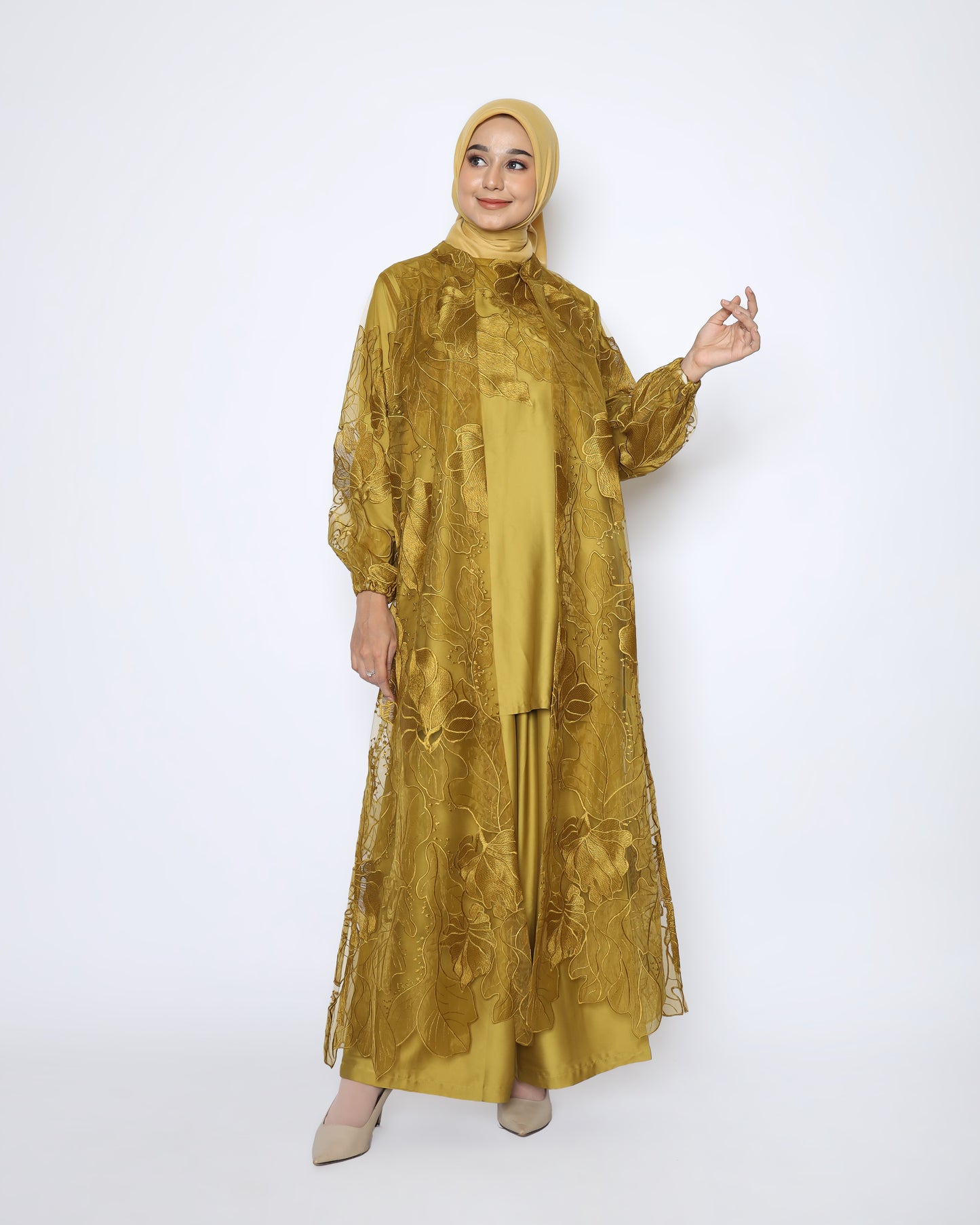Omeera Women Matching Set Gold Mustard