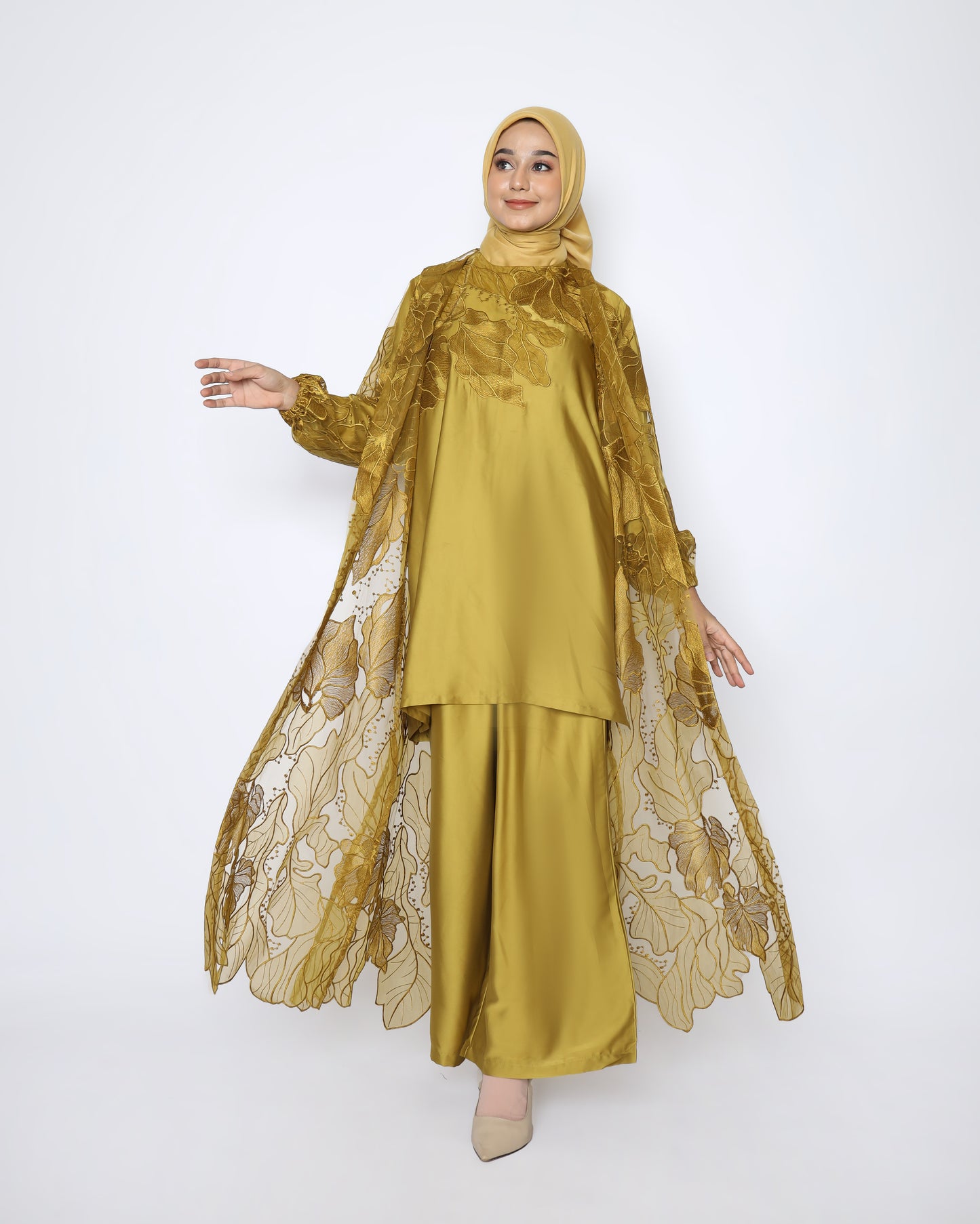 Omeera Women Matching Set Gold Mustard