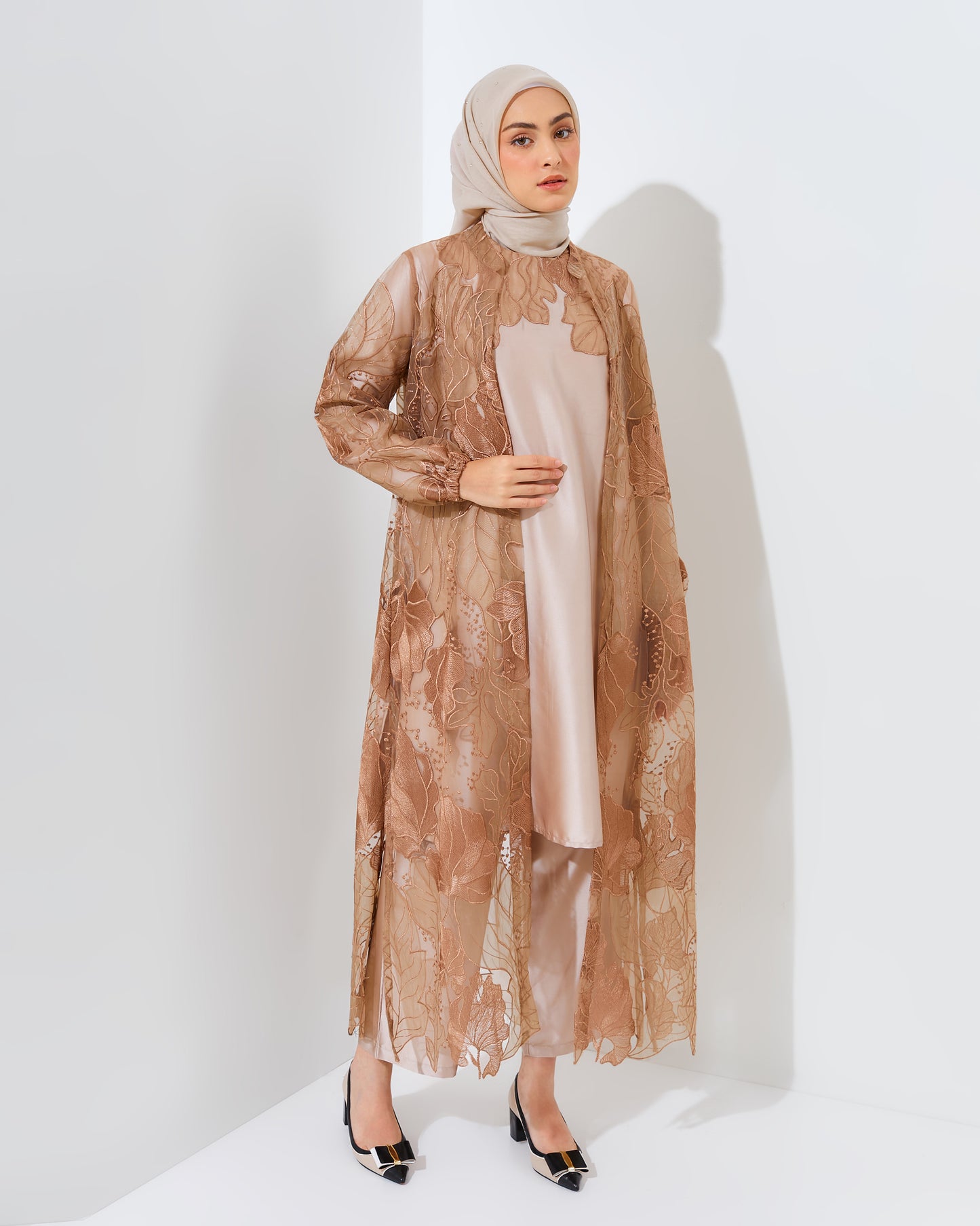 Omeera Women Matching Set Natural Beige