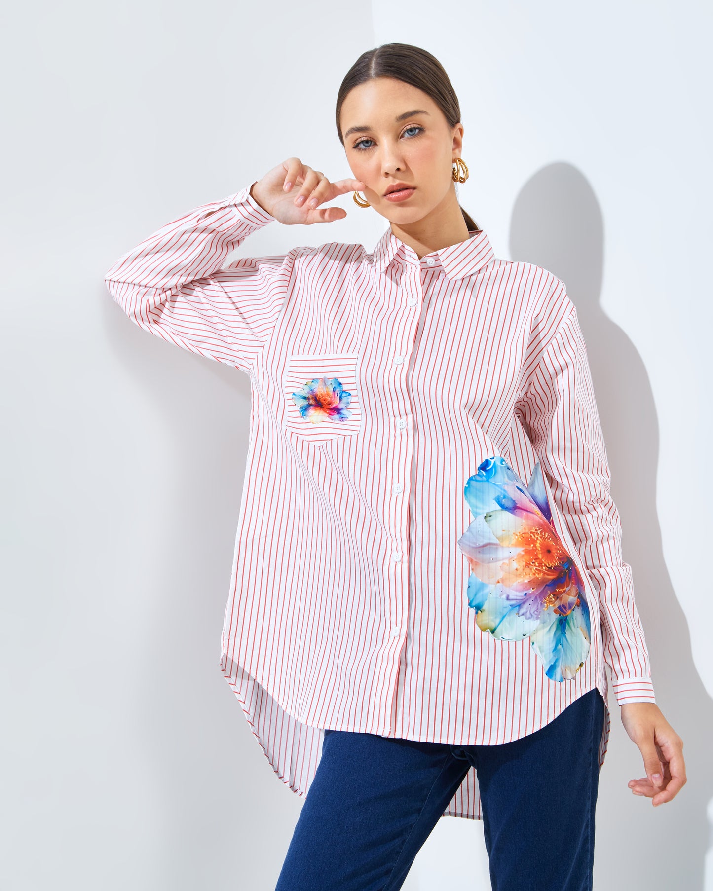 Lucilla Shirt White-Coral Red