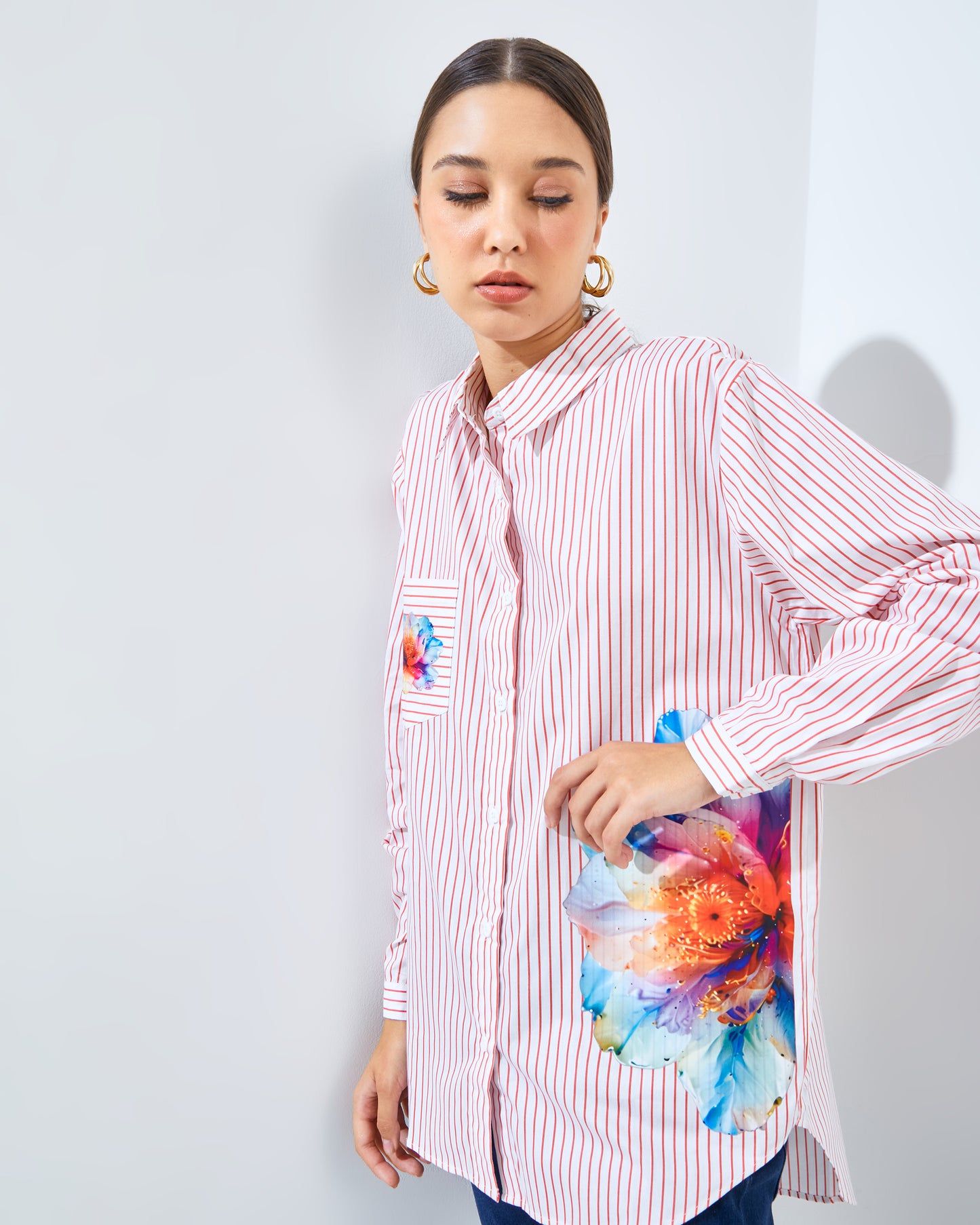 Lucilla Shirt White-Coral Red