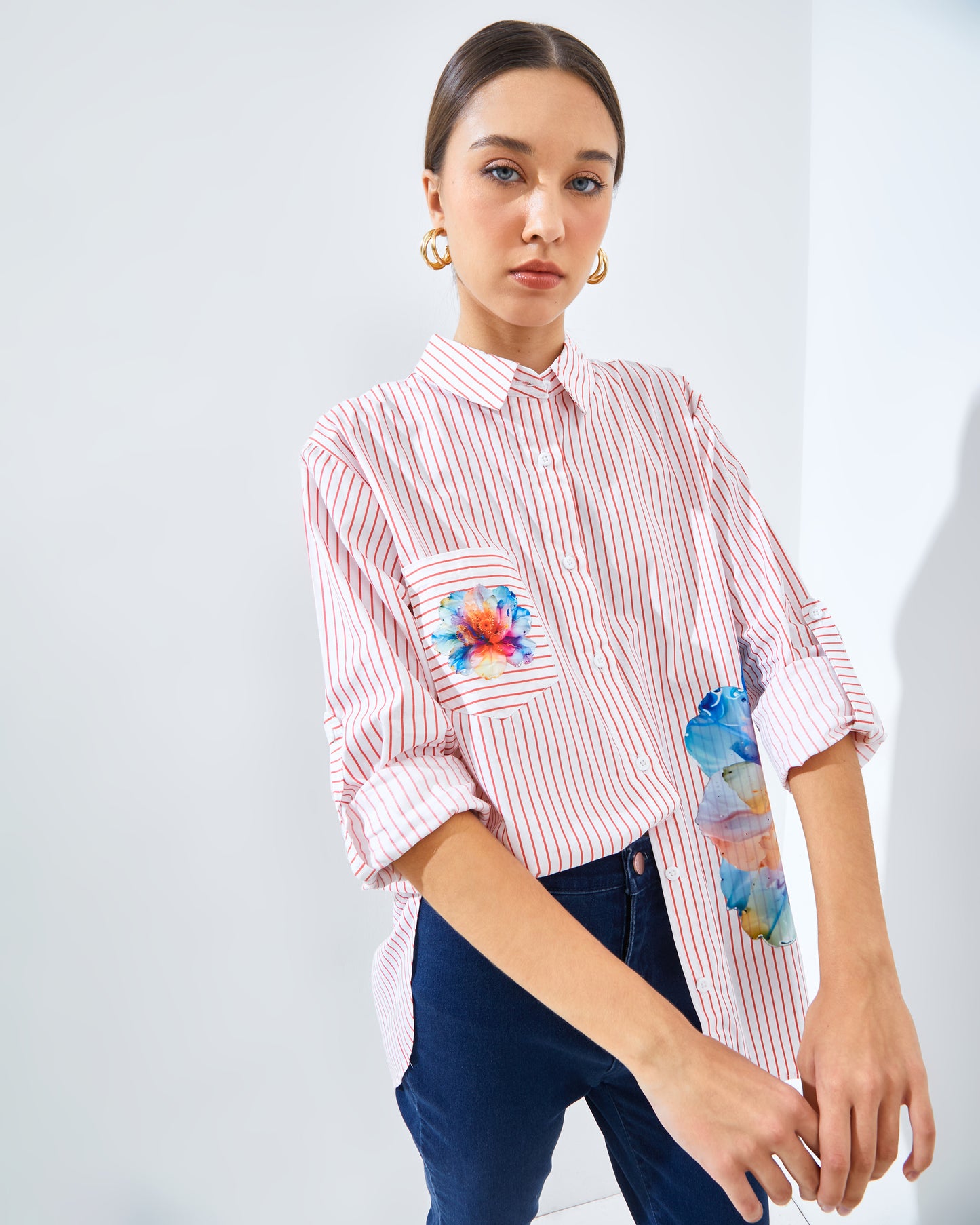Lucilla Shirt White-Coral Red