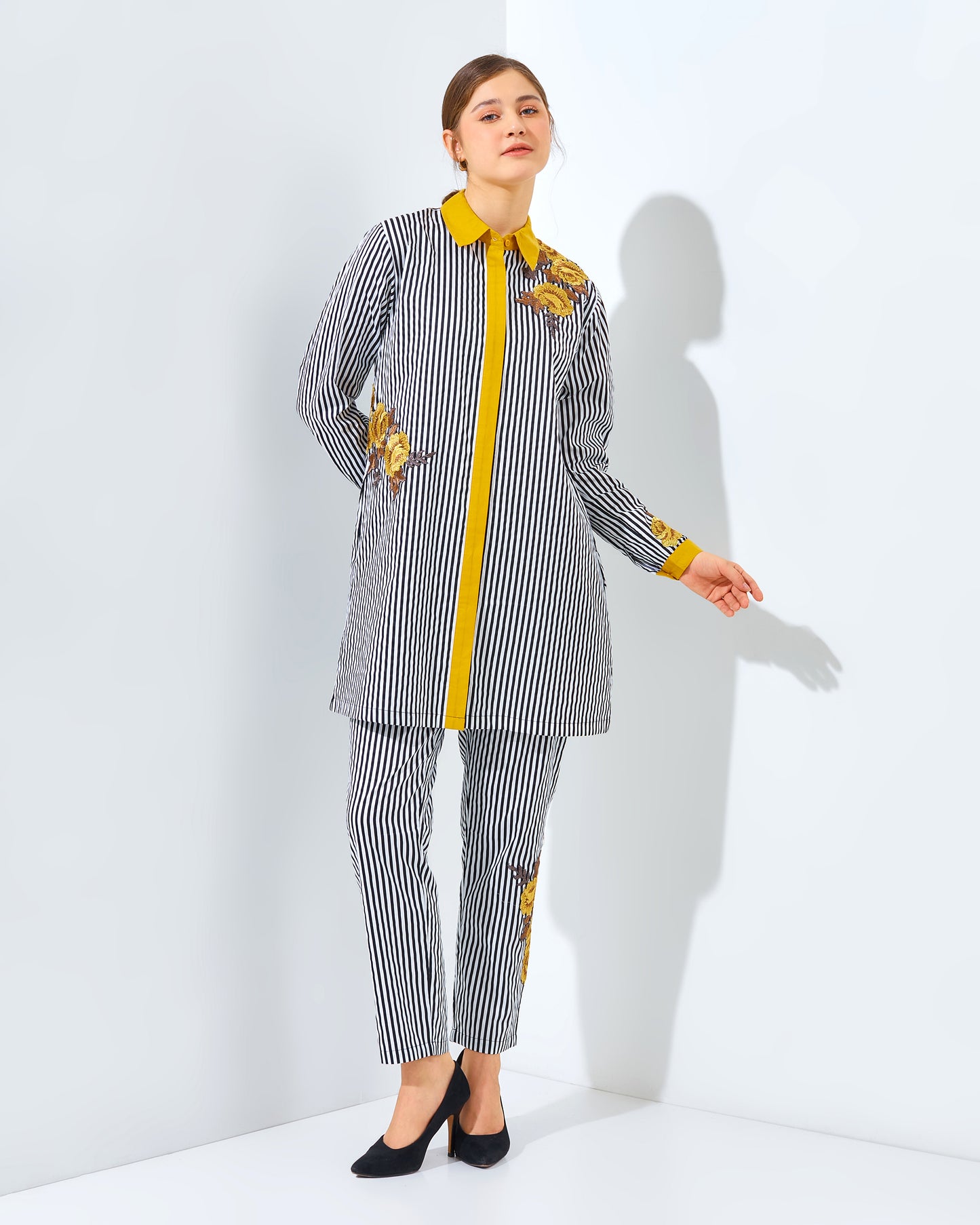 Rachella Rose Stripes Yellow Tunic Set