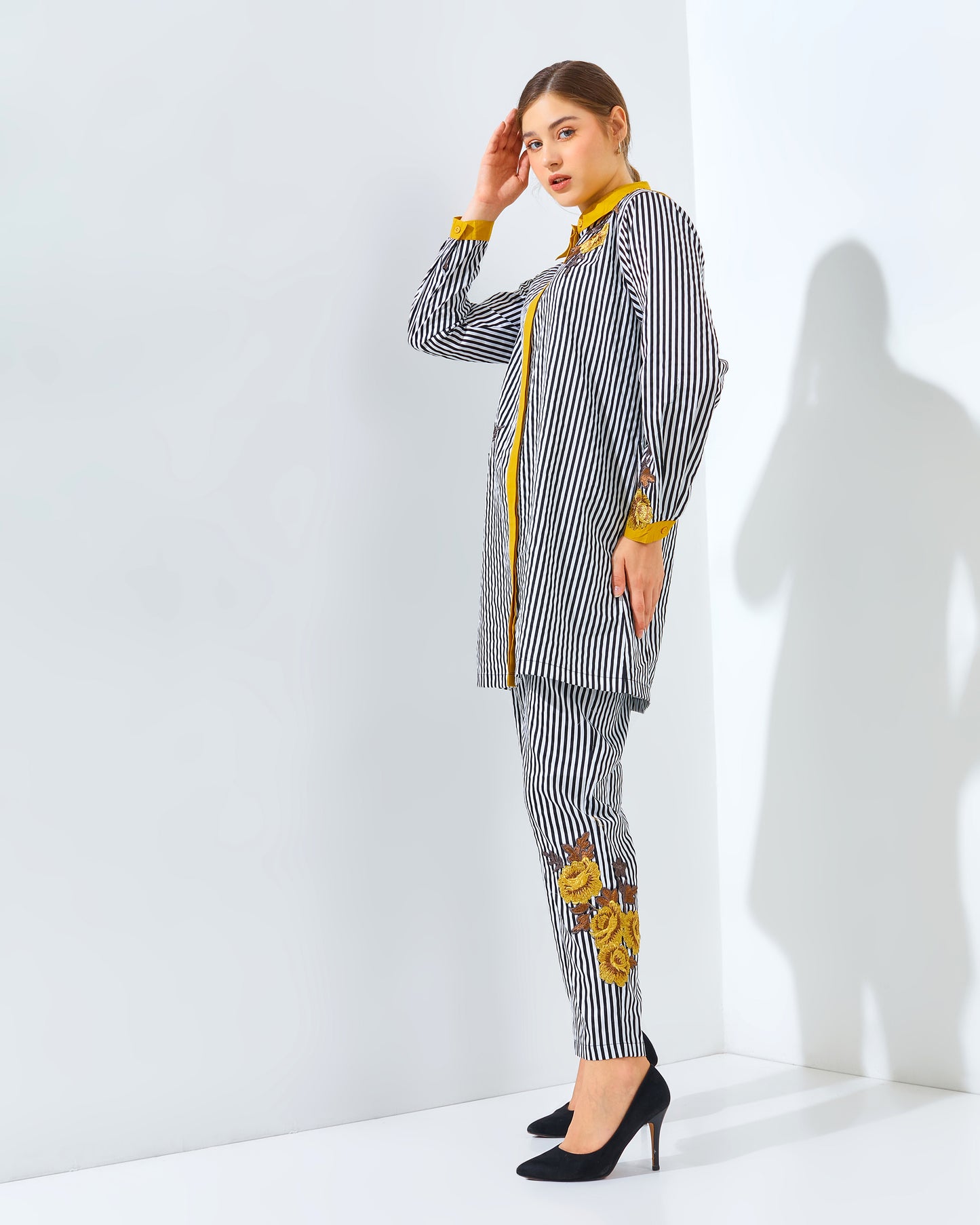 Rachella Rose Stripes Yellow Tunic Set