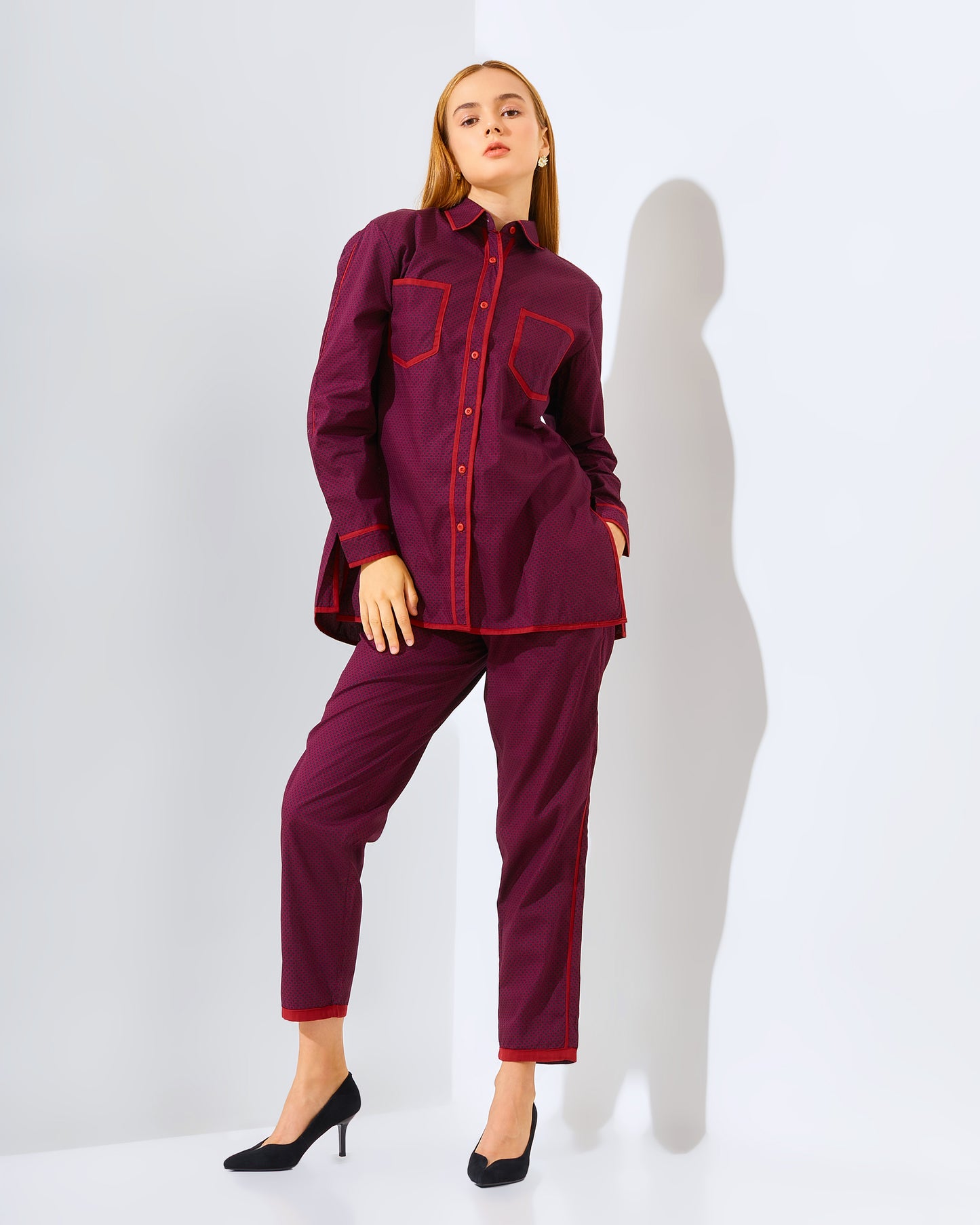 Vivie Matching set Black- Maroon