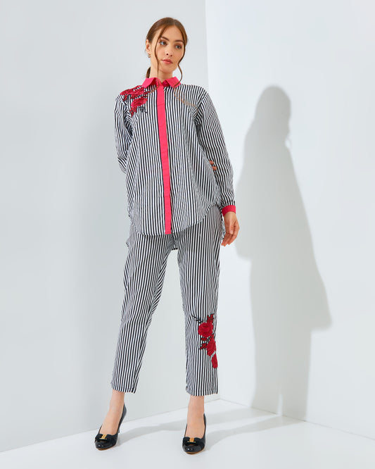 Rachella Rose Stripes Fushia Black Set