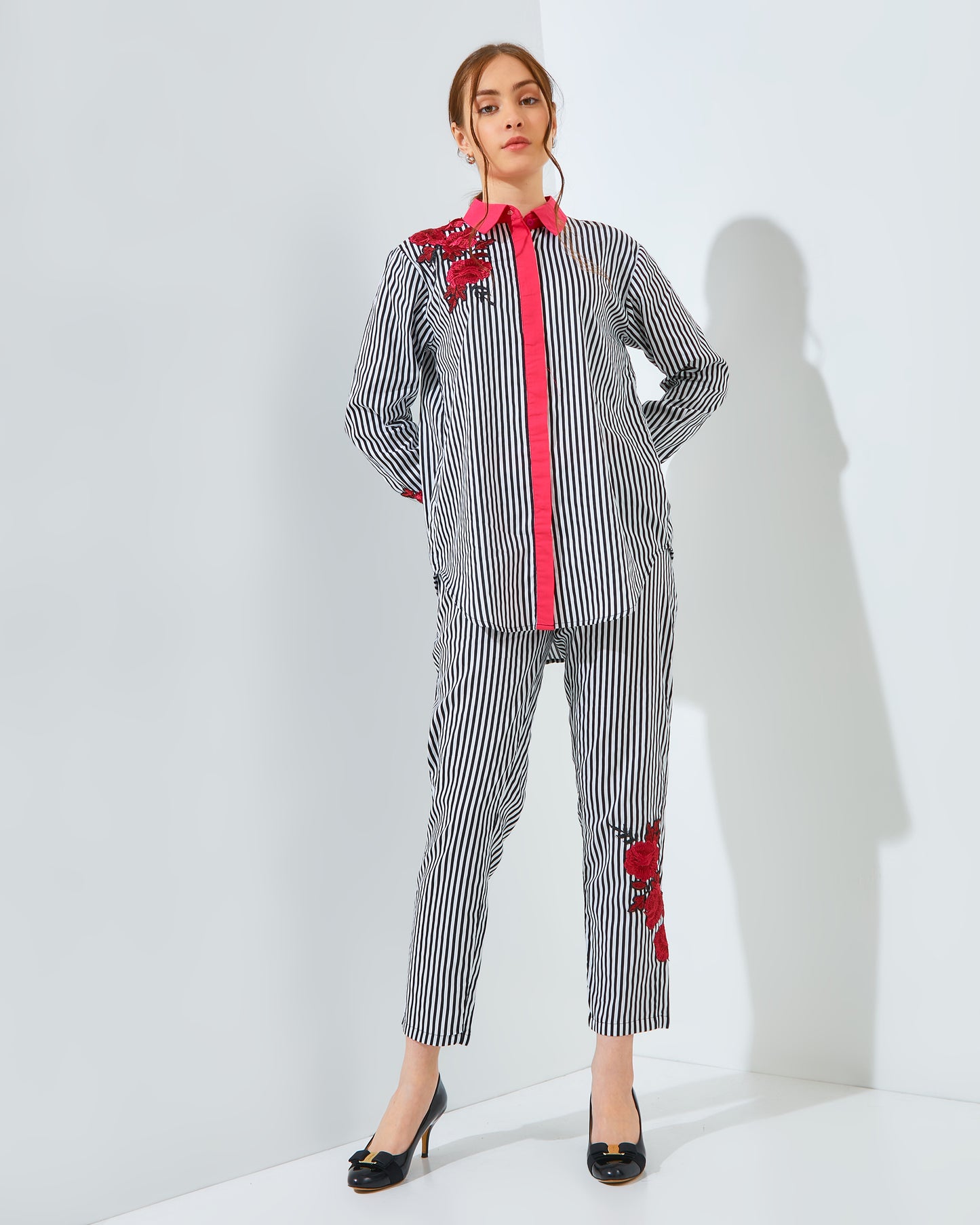 Rachella Rose Stripes Fushia Black Set