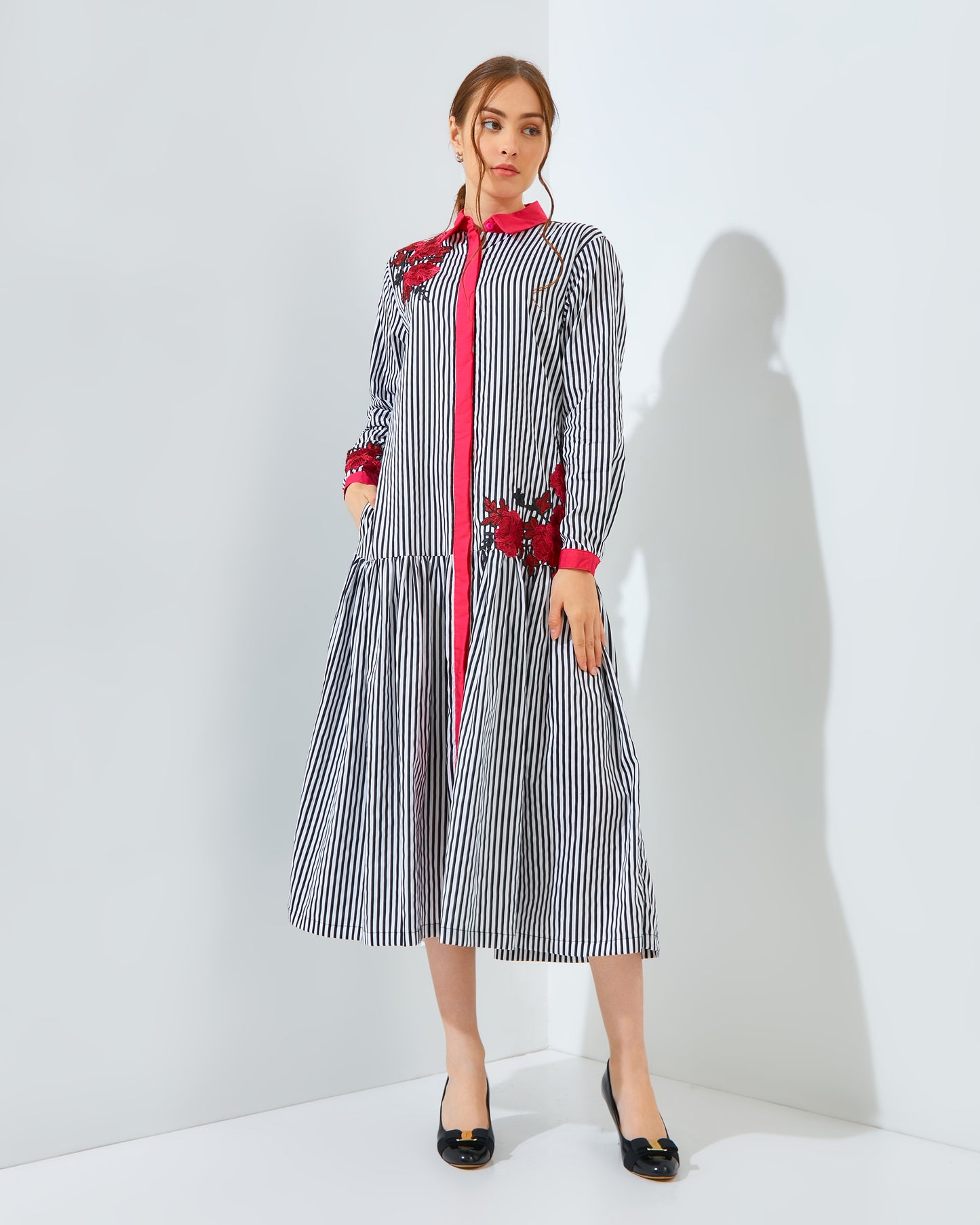 Rachella Rose Stripes Fushia Dress