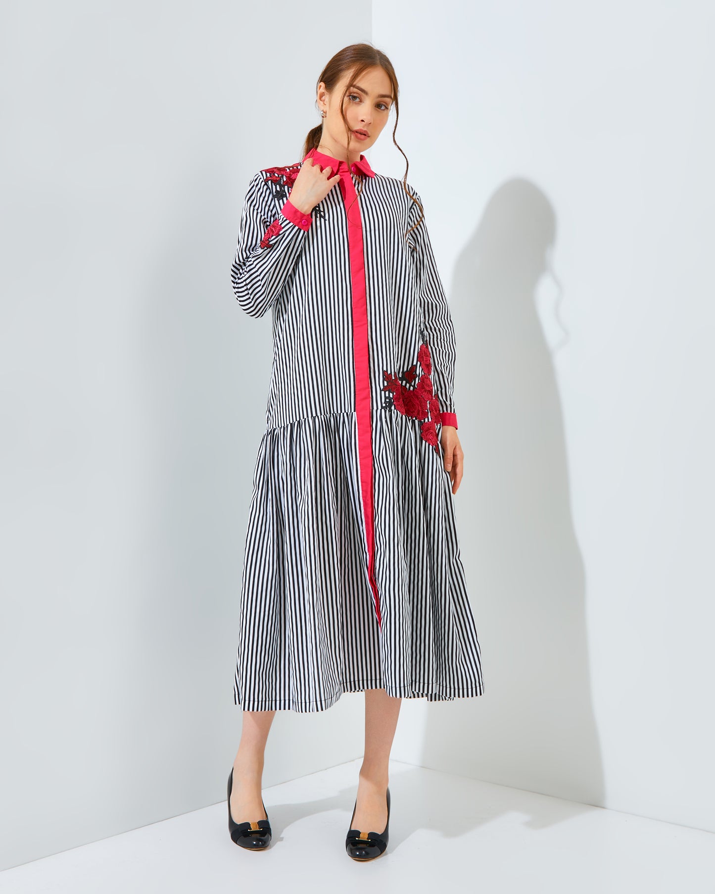 Rachella Rose Stripes Fushia Dress