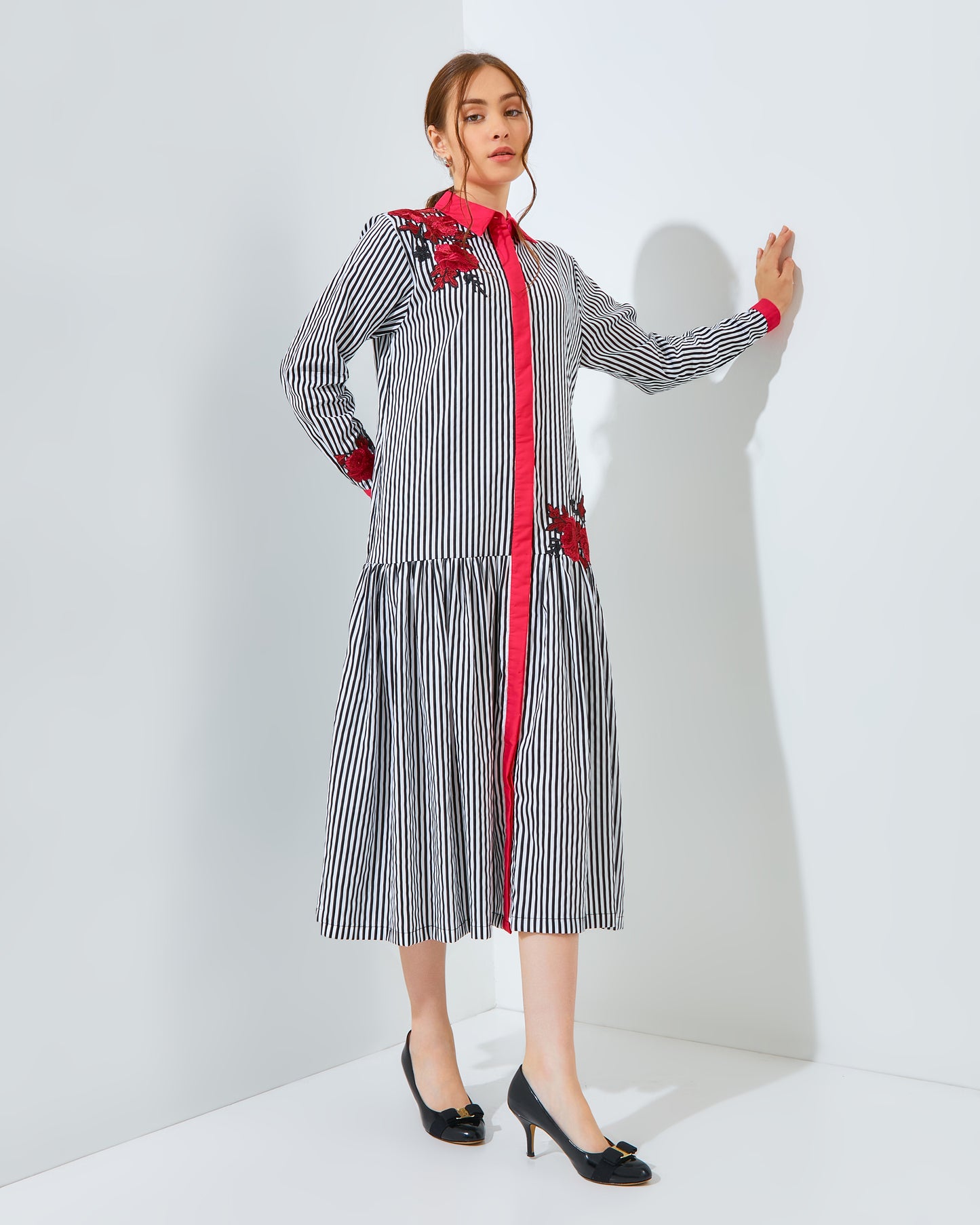 Rachella Rose Stripes Fushia Dress