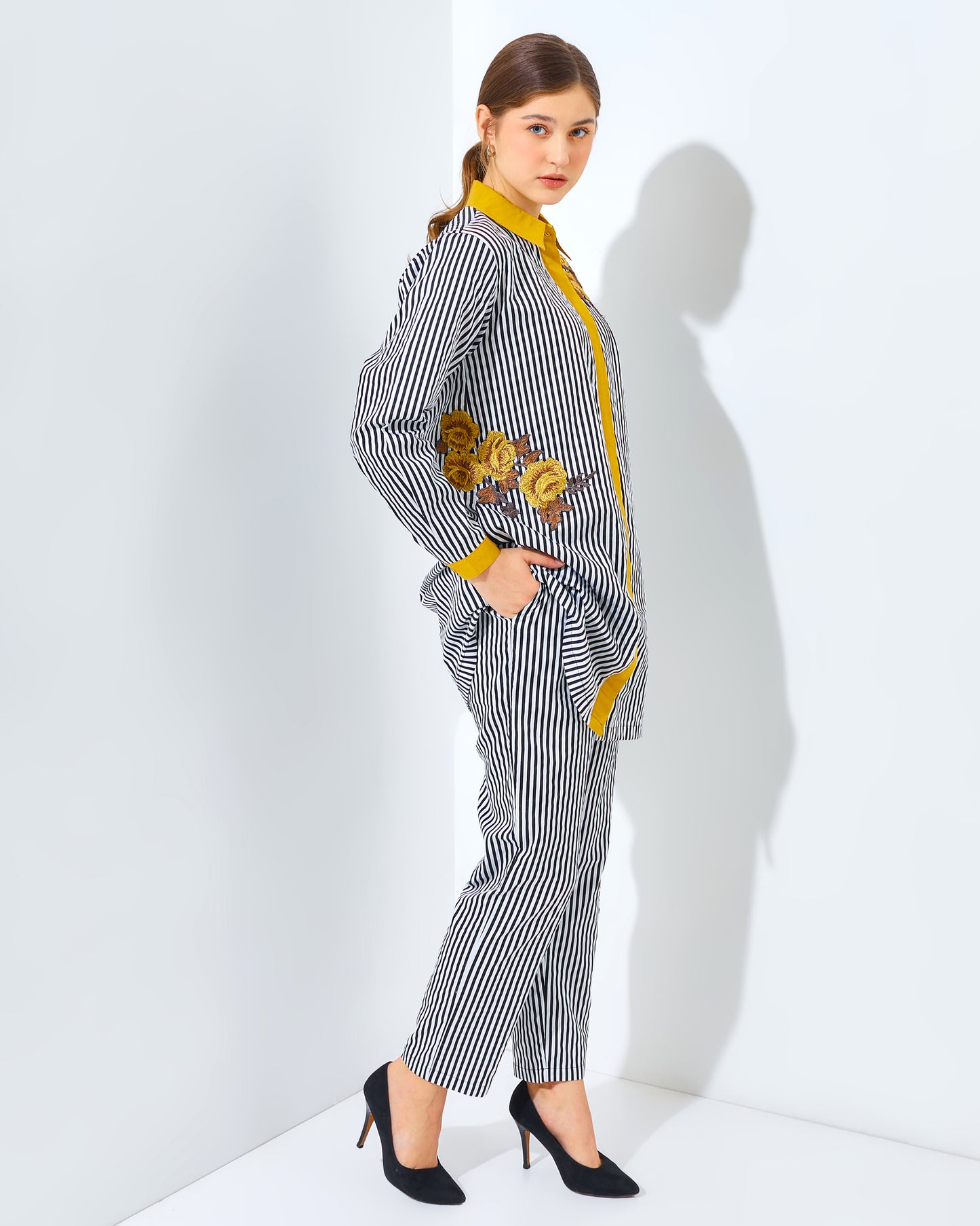 Rachella Rose Stripes Yellow Tunic Set