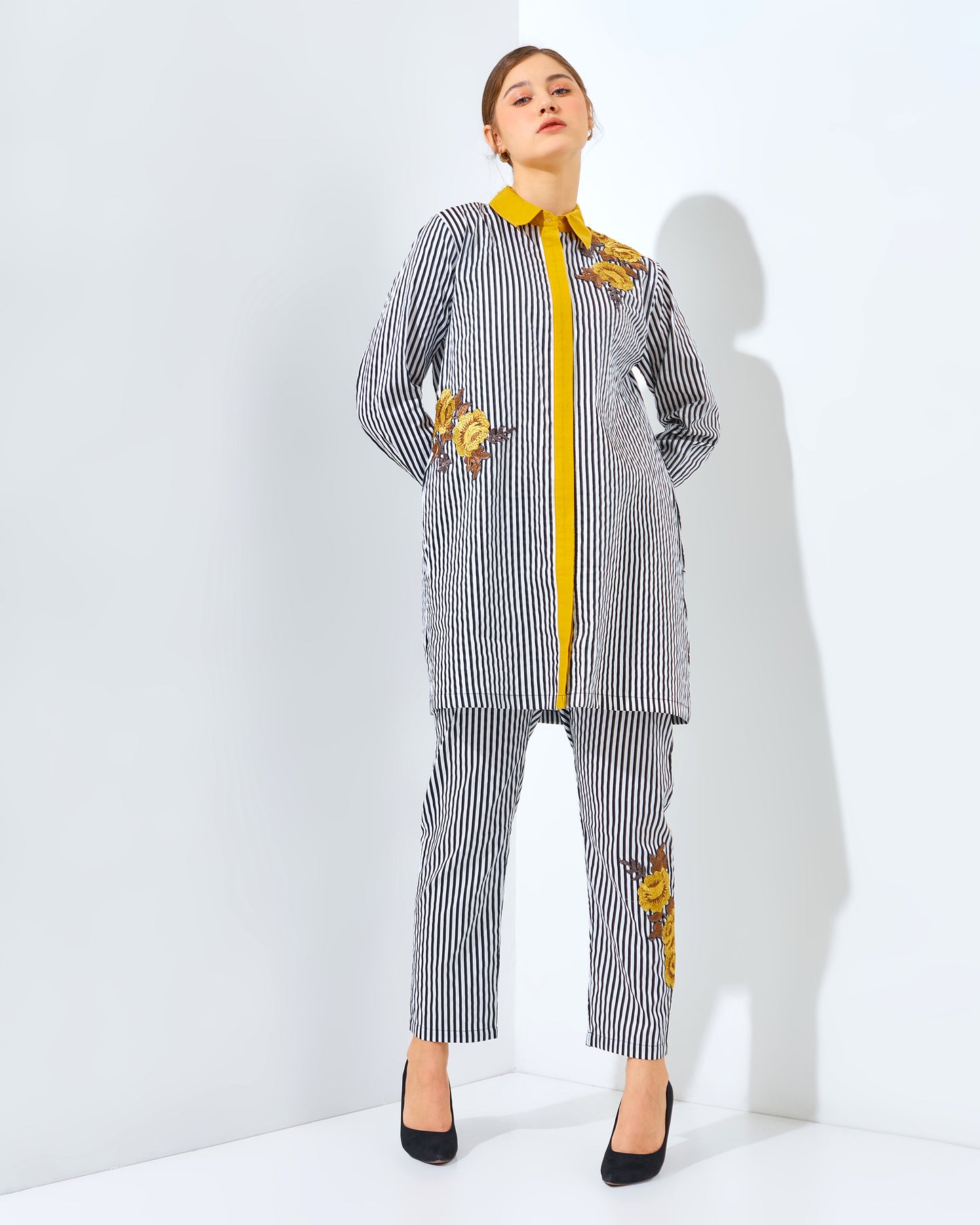 Rachella Rose Stripes Yellow Tunic Set