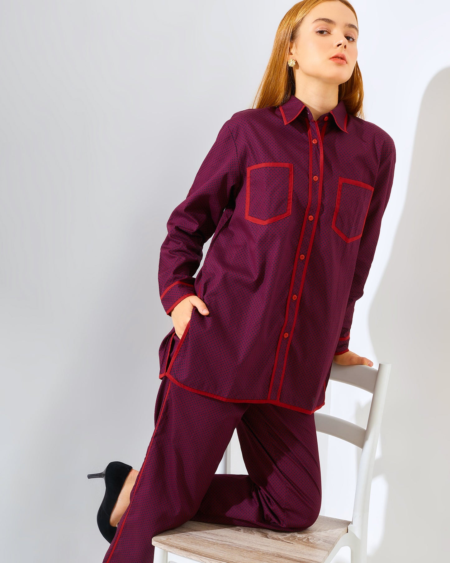 Vivie Matching set Black- Maroon