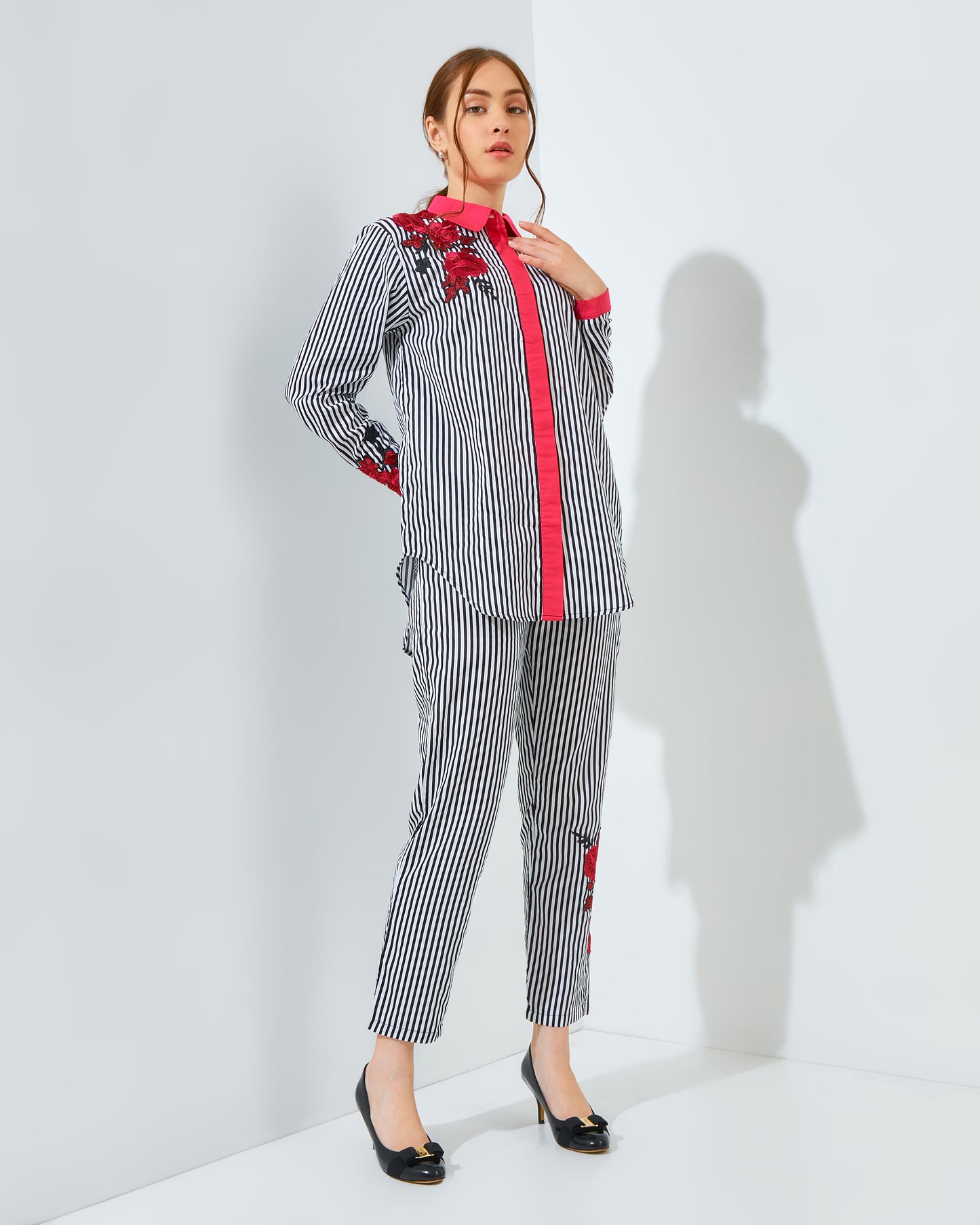 Rachella Rose Stripes Fushia Black Set