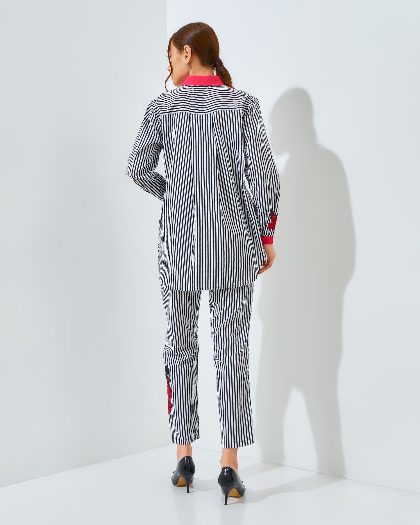 Rachella Rose Stripes Fushia Black Set