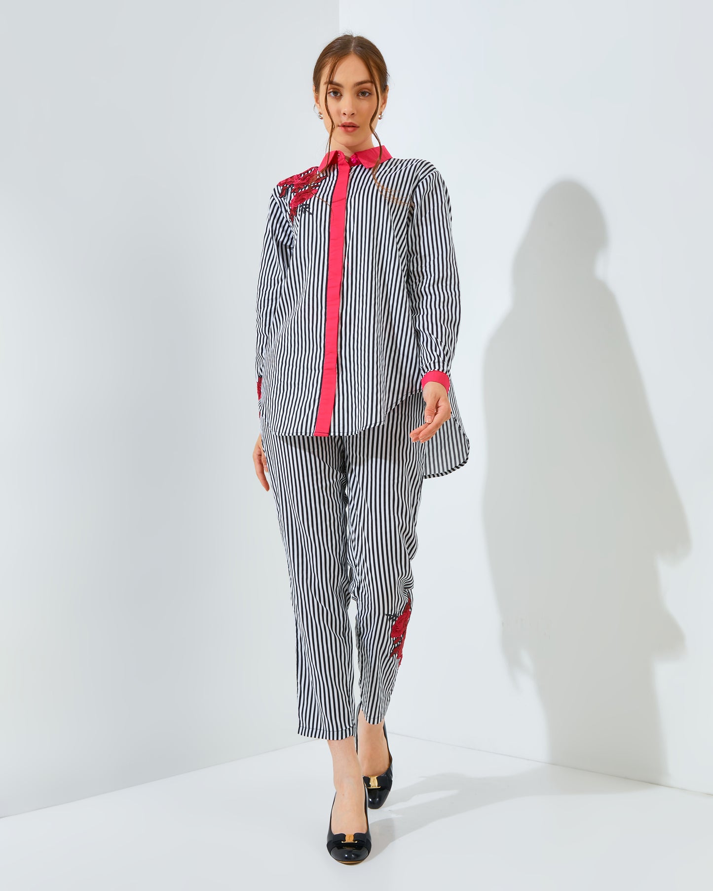 Rachella Rose Stripes Fushia Black Set