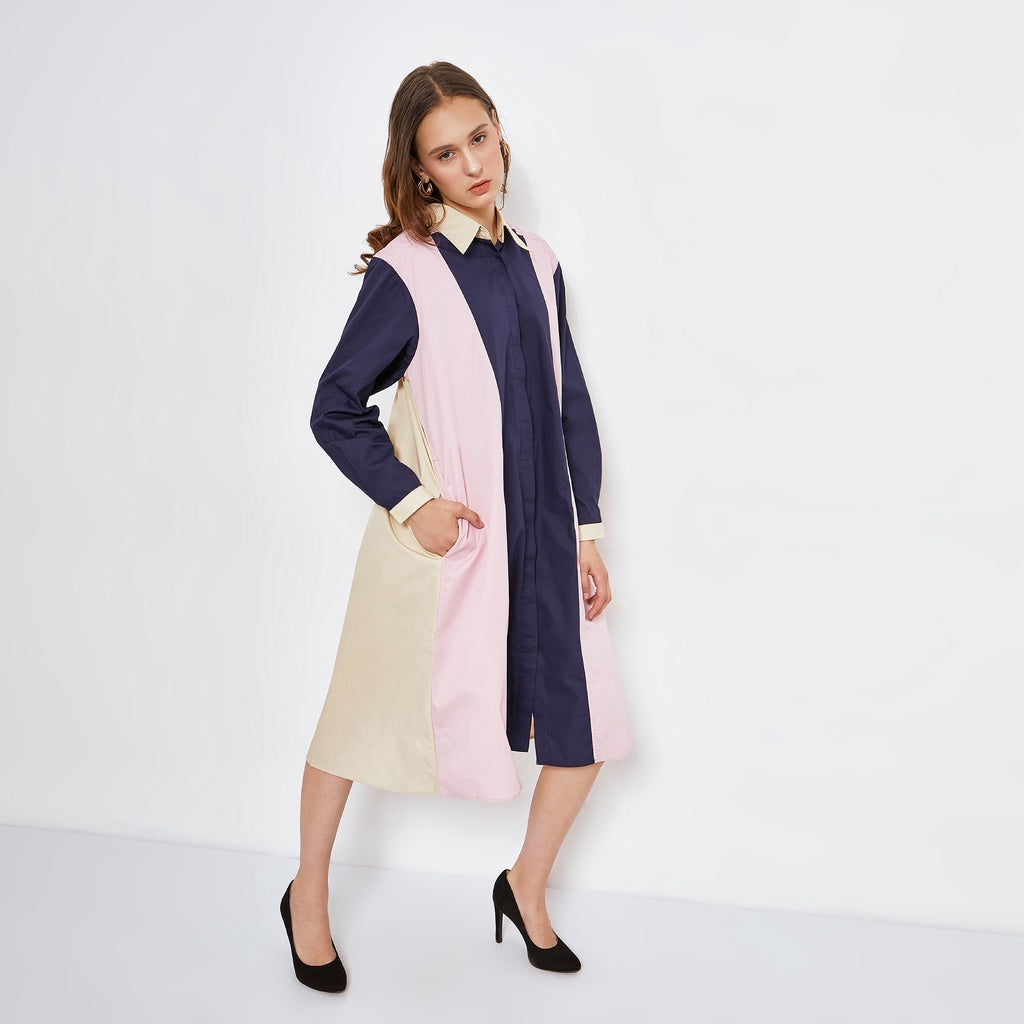AGAFIA DRESS ( NAVY-PINK )
