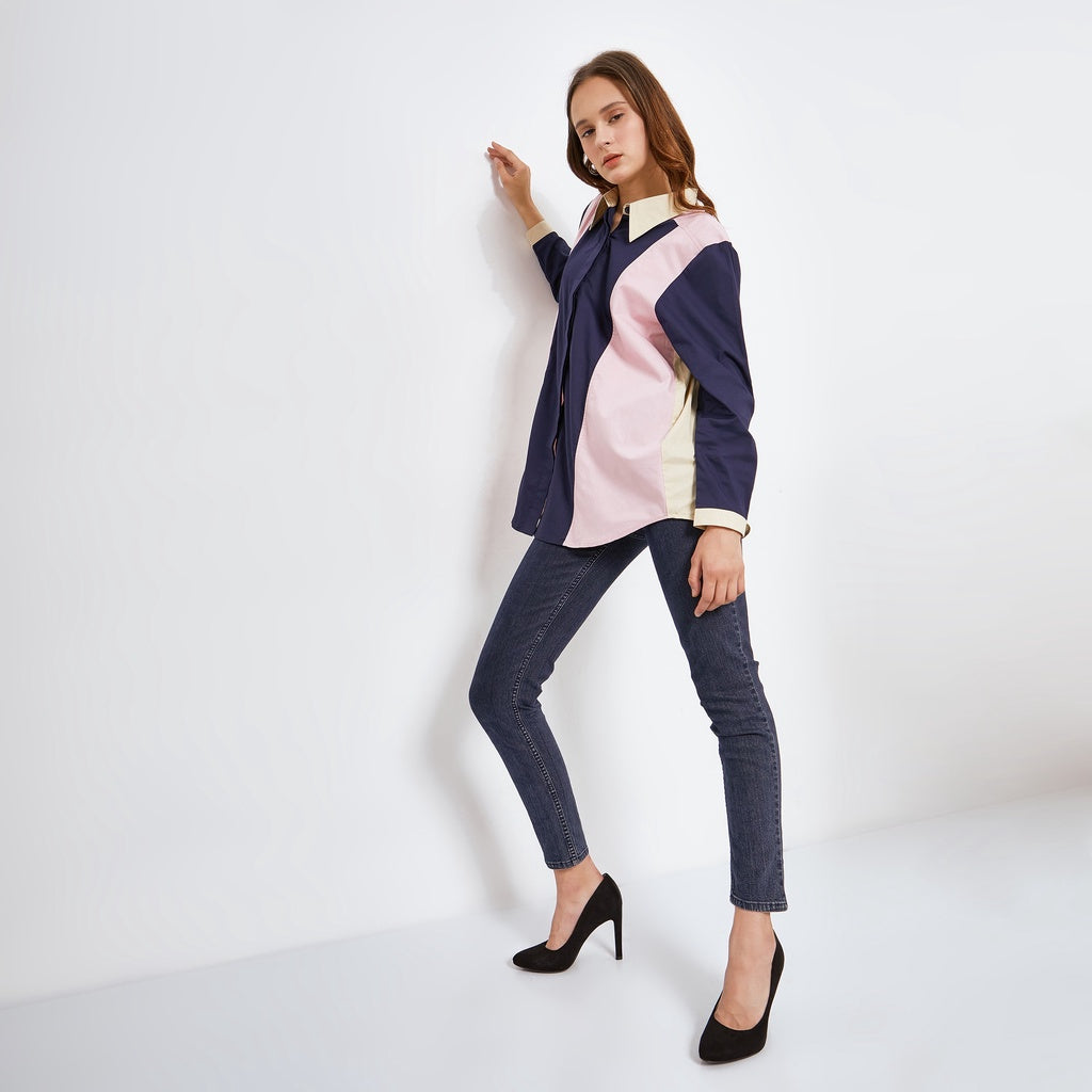AGAFIA SHIRT ( NAVY-PINK )
