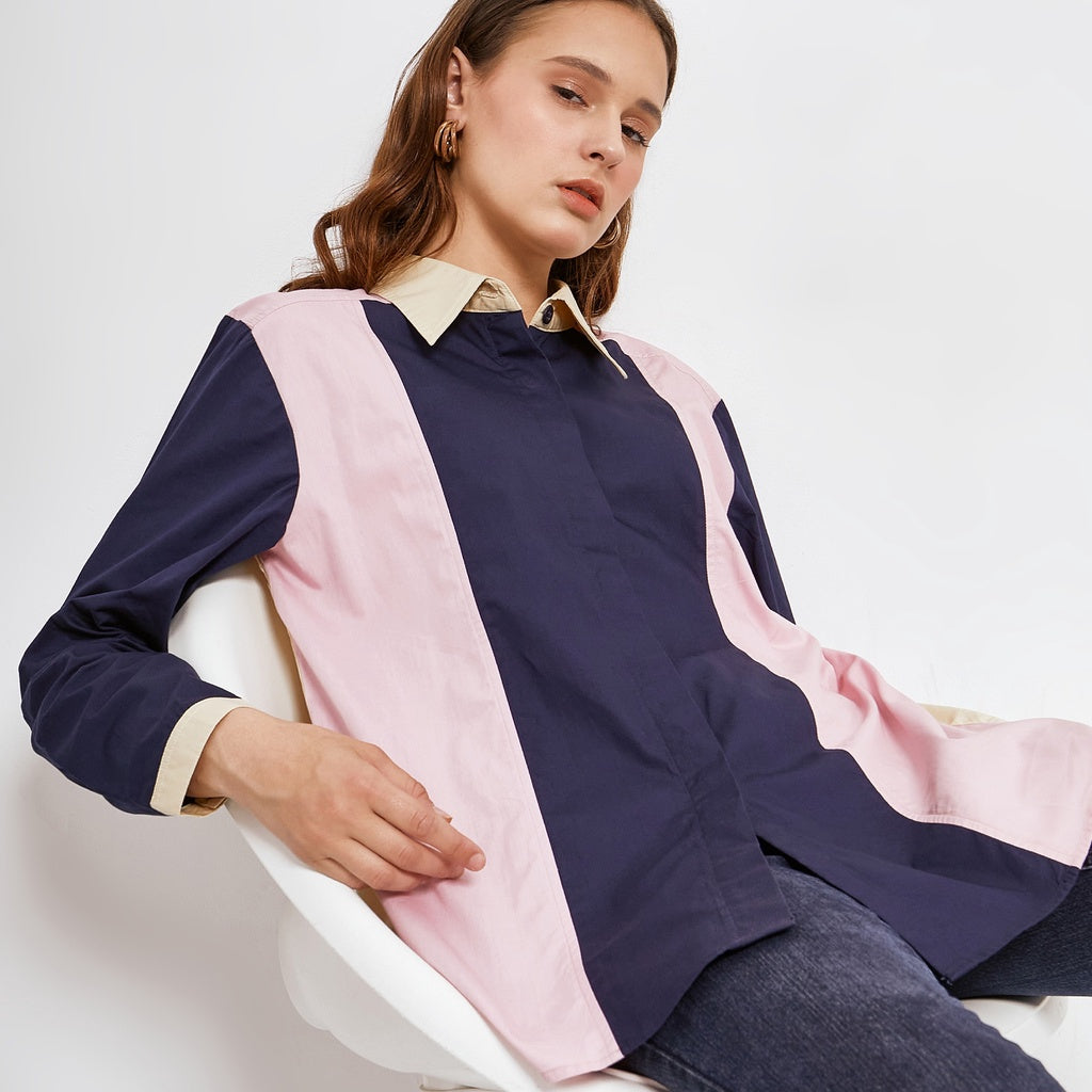 AGAFIA SHIRT ( NAVY-PINK )